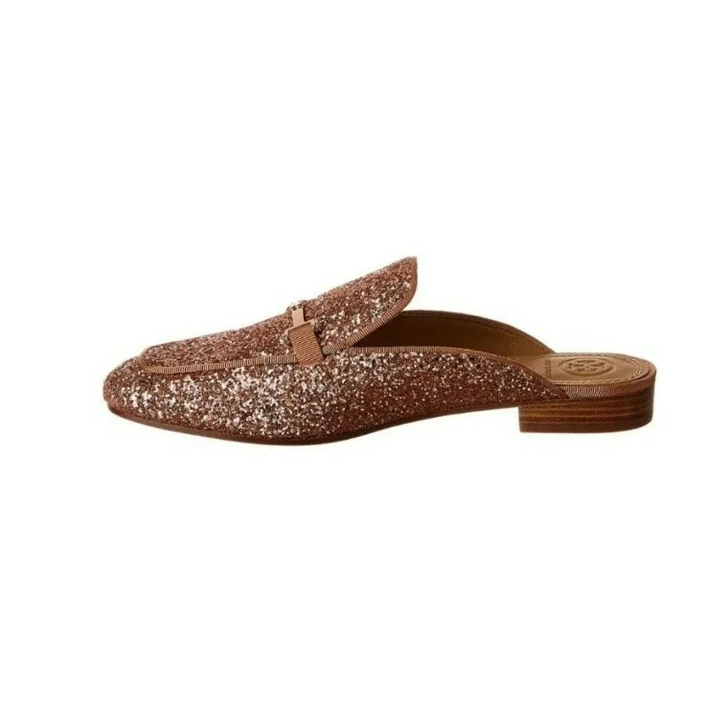 NEW Tory Burch Amelia‎ Backless Loafer Glitter Rose Gold Size 11 M